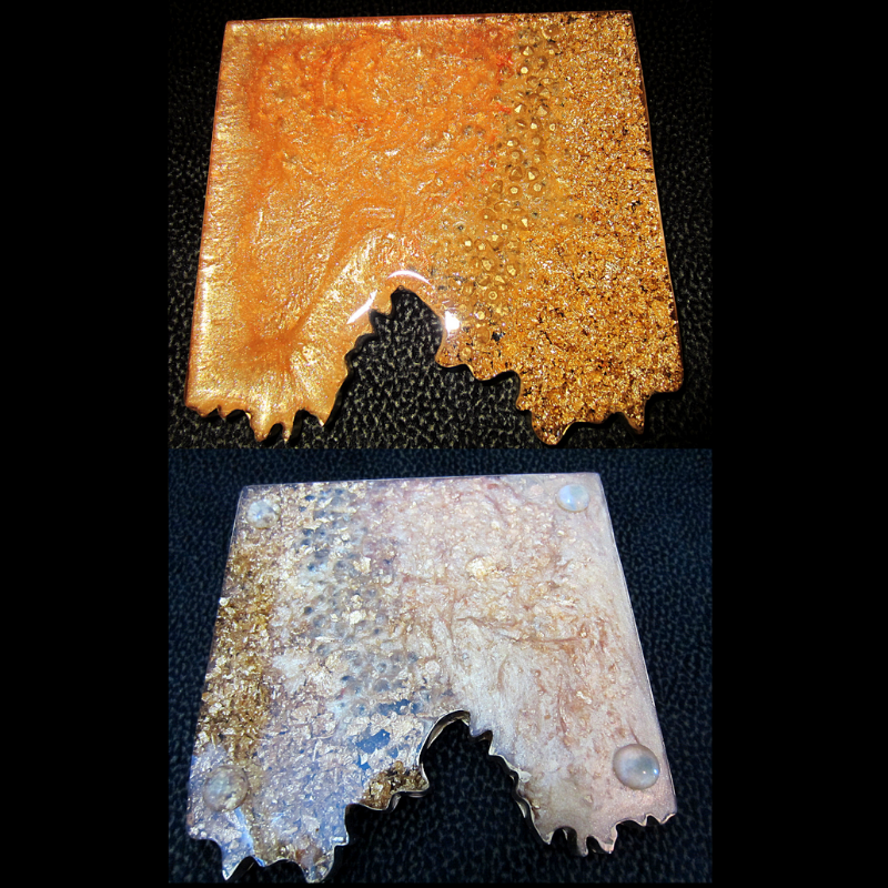 Two Tone Square Geode Coasters Gold Leaf Set