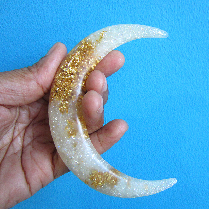 Crushed Crystal Mica and Gold Flakes Crescent Moon Hair Stick