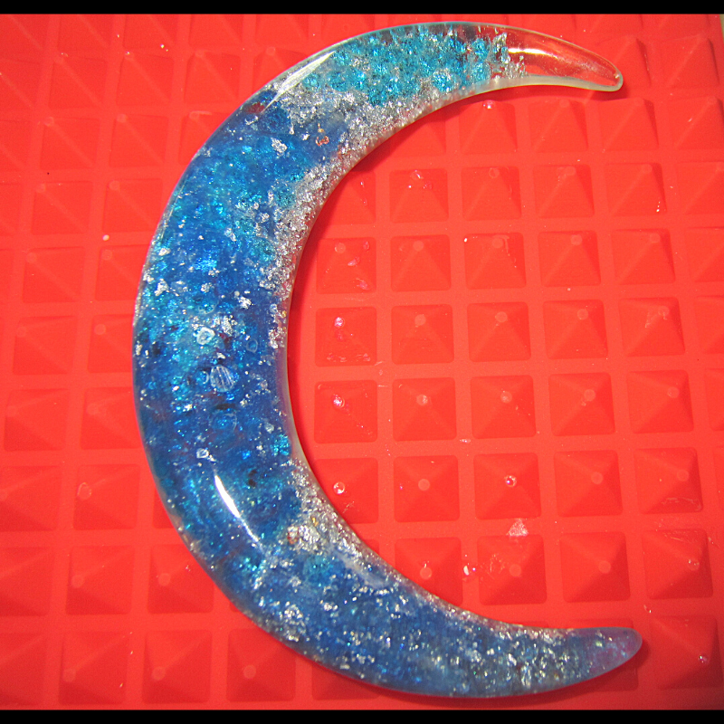 Blue and Silver Flakes Crescent Moon Hair Stick
