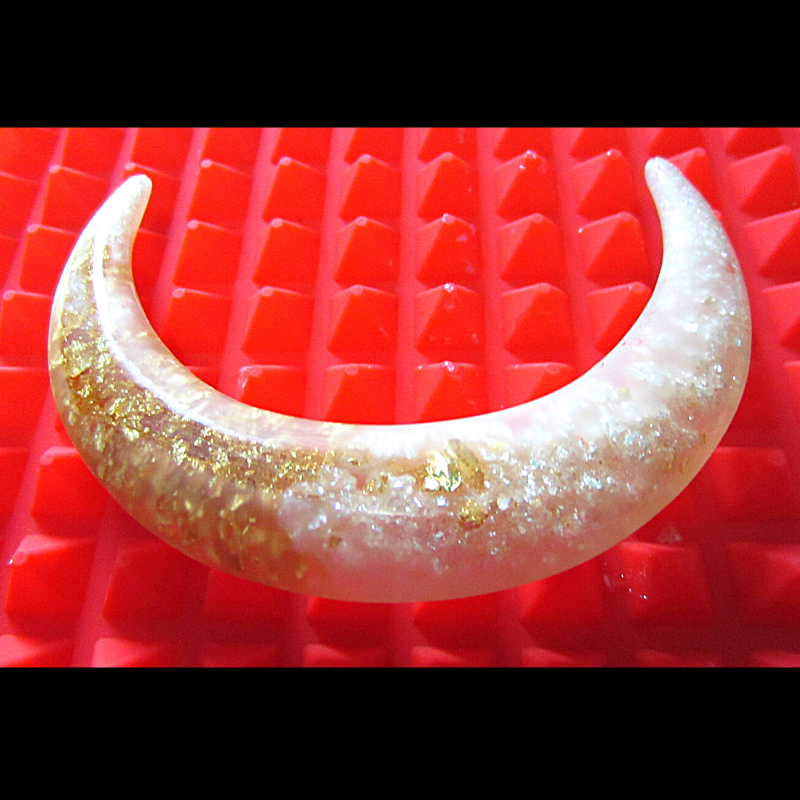 Crushed Crystal Mica and Gold Flakes Crescent Moon Hair Stick