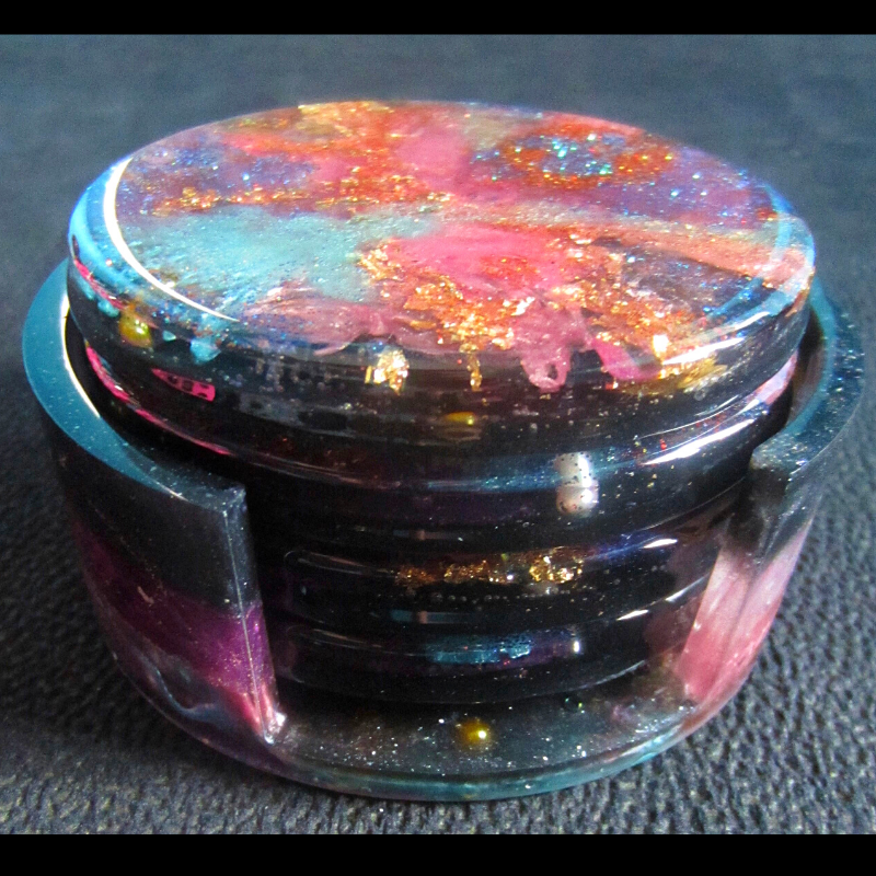 Chaotic Galxy Round Coasters with Holder