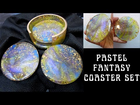 Yellow Pastel Fantasy Round Coasters with Holder