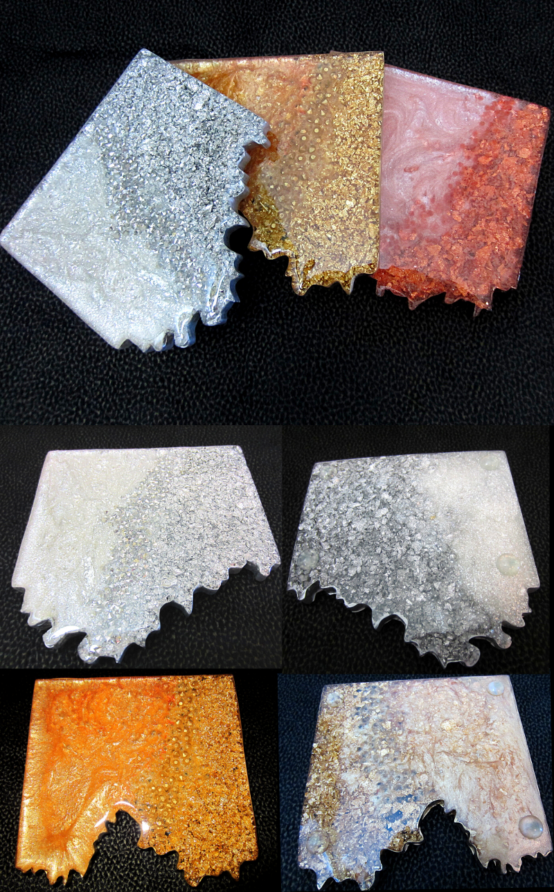 Two Tone Square Geode Coasters Silver Leaf Set